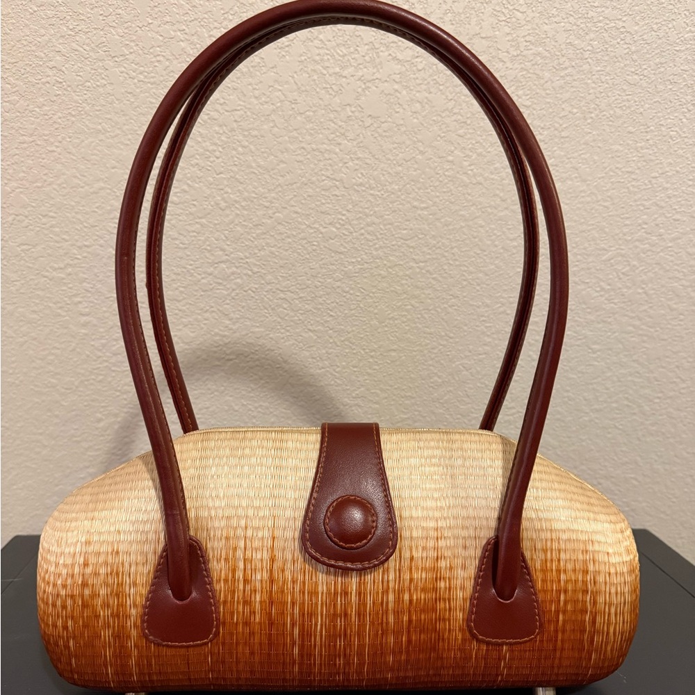 Vintage Le Sac handbag woven palm straw and leather